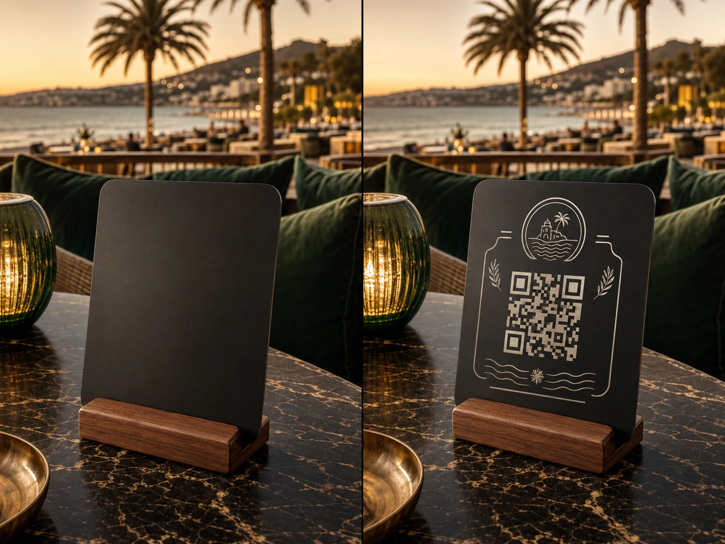 Antes / Después — Placa metálica con QR